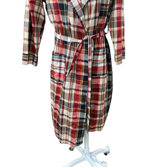 VTG Rabhor Robe One Size Belted Red Plaid Lightweight Cotton Blend  Loungewear - Picture 4 of 14